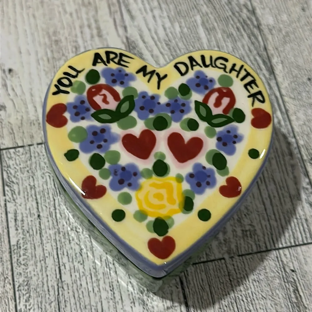 Vintage 1998 You are my daughter small ceramic hand painted trinket heart box